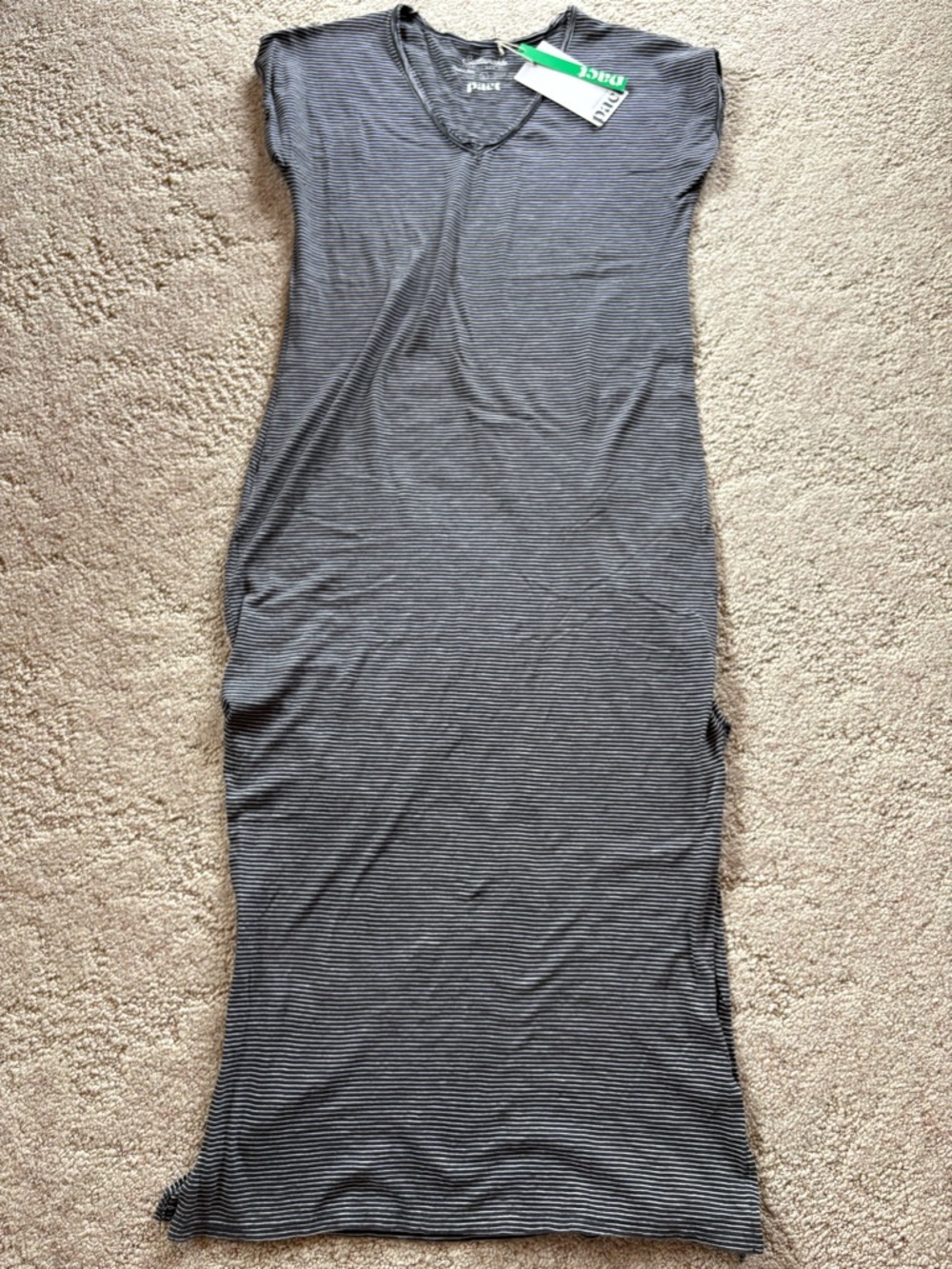 Pact Women's Sustainable Black & White Striped V-Neck Dress